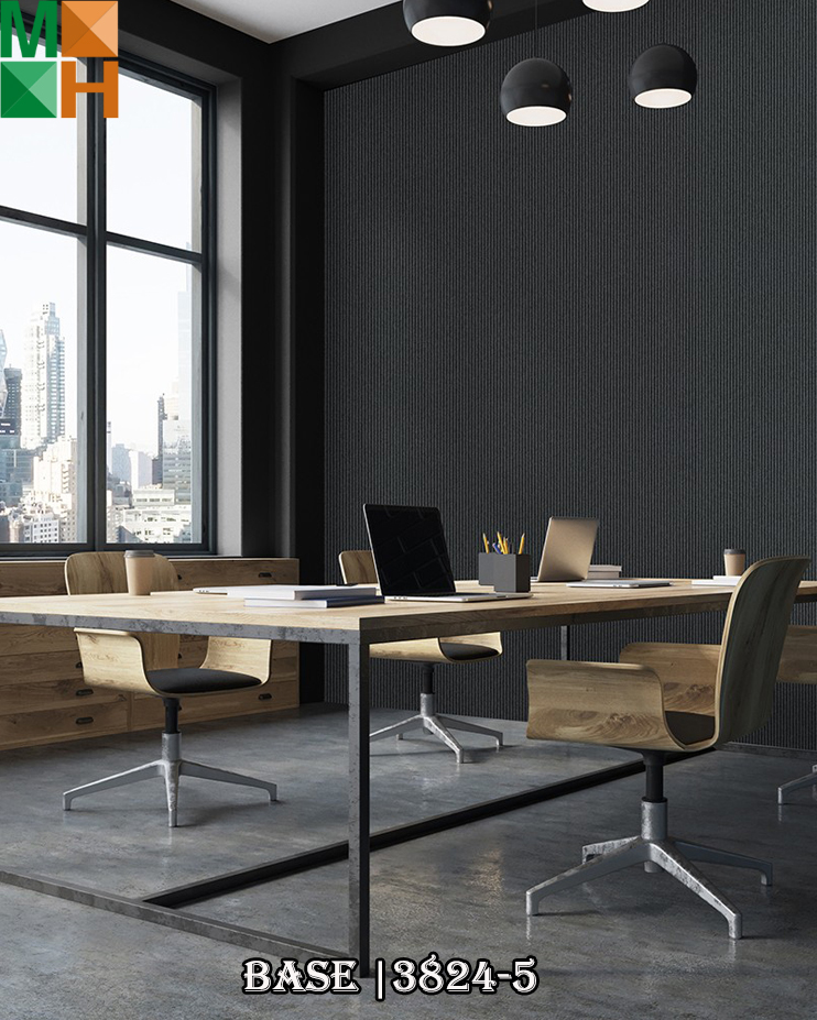  Giấy dán tường đơn sắc sọc dọc cao cấp 3824 gồm các màu trắng, xanh, xanh rêu, xám, xám đen.